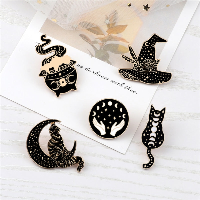 Witches Black Enamel Pins