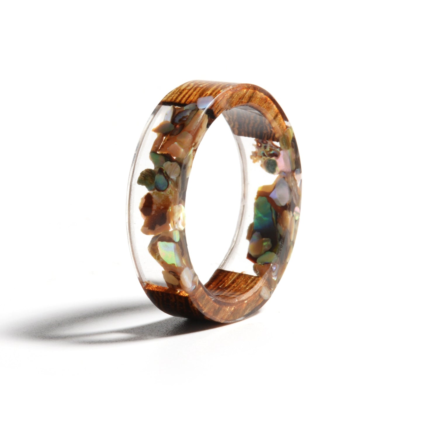 Hand-made wooden ring containing dried flowers - beautiful & unique!