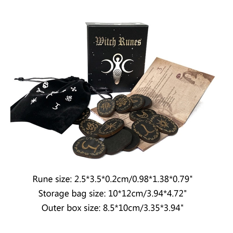 15 Pcs Witches Runes Set ,Wooden & Engraved, with Storage Bag