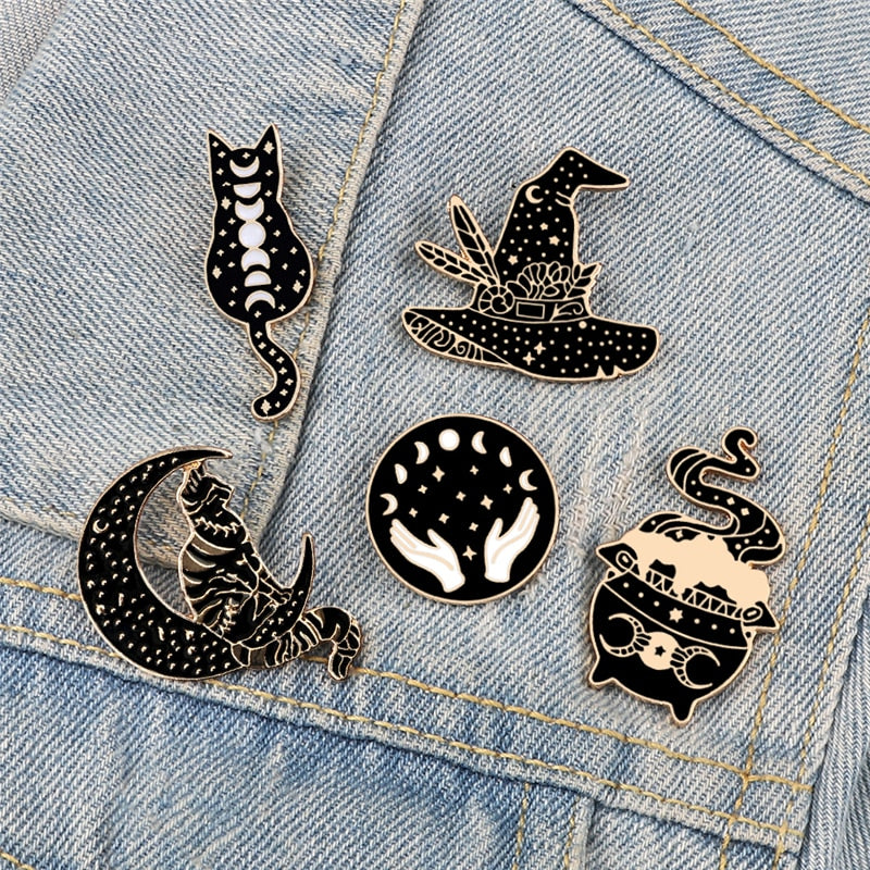 Witches Black Enamel Pins