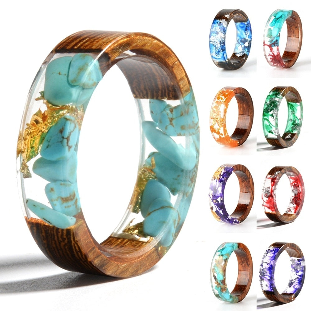 Hand-made wooden ring containing dried flowers - beautiful & unique!